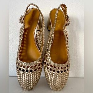 J. Crew Metallic Gold Woven Slingback Heels Size 7